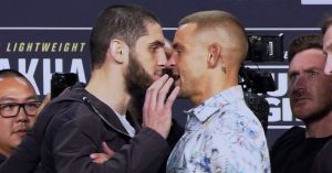 Islam Makhachev, Dustin Poirier pulled apart by security after heated UFC 302 faceoff